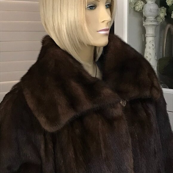 Women 47" Dark Brown Authentic Mink Fur Coat Sz 12-14 Made in Canada VTG - Picture 3 of 9